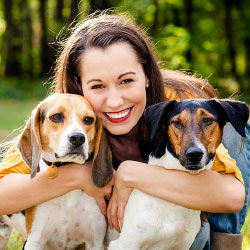 Female and beagle and terrier dogs